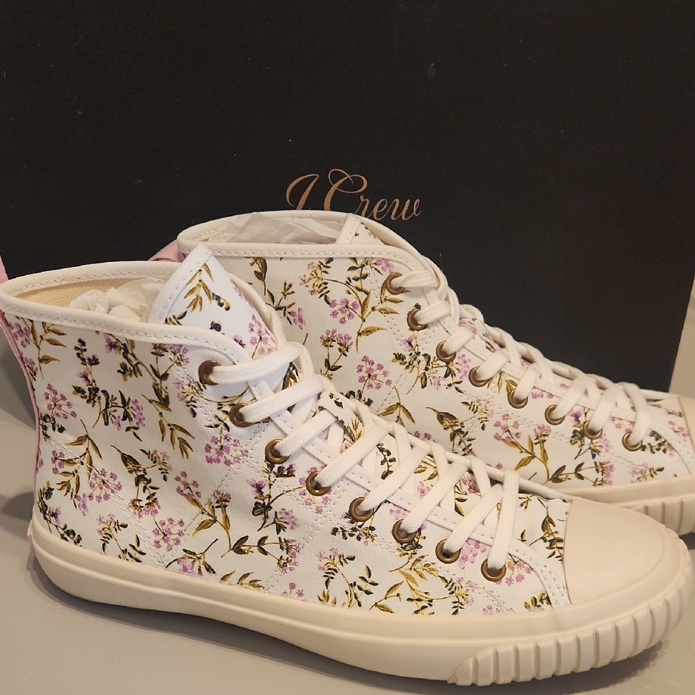 J. Crew White and Pink Floral Canvas Sneakers